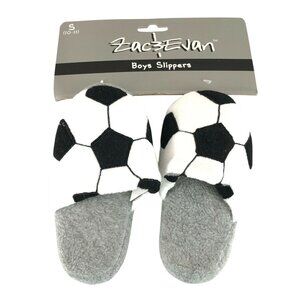 Zac & Evan Toddler Boys House Slippers Slides Soccer Ball Black White Size 10-11